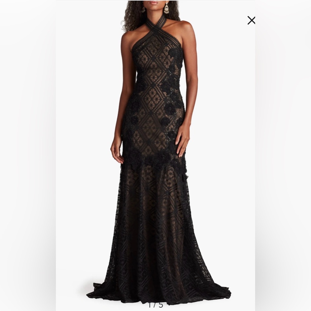Tadashi Shoji Embroidered Sequin Lace Halter Neck Gown - Picture 2 of 7